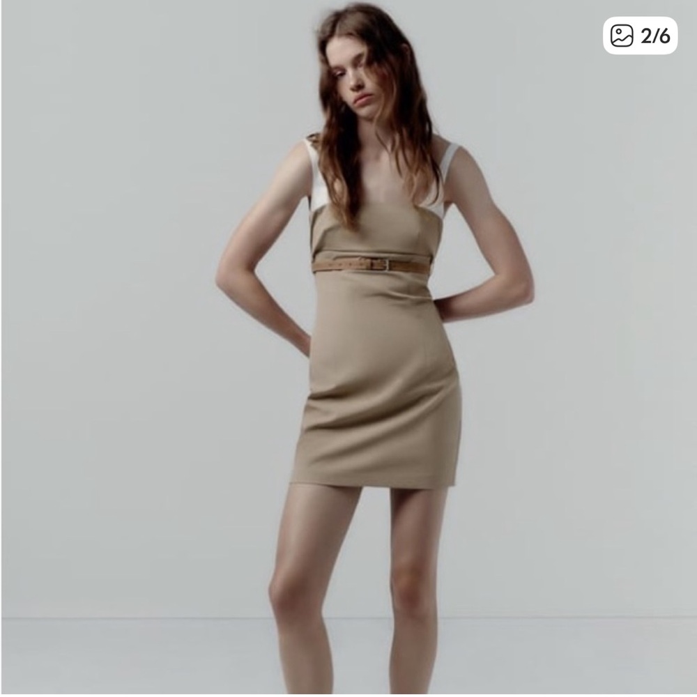 Zara Tan Belted Dress | Combination Dress